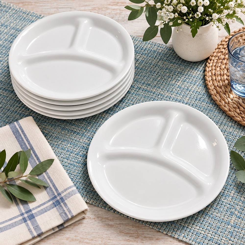 Corning Corelle Vitrelle Winter Frost 8.5" Divided Plate Set of 6 Minimalist USA
